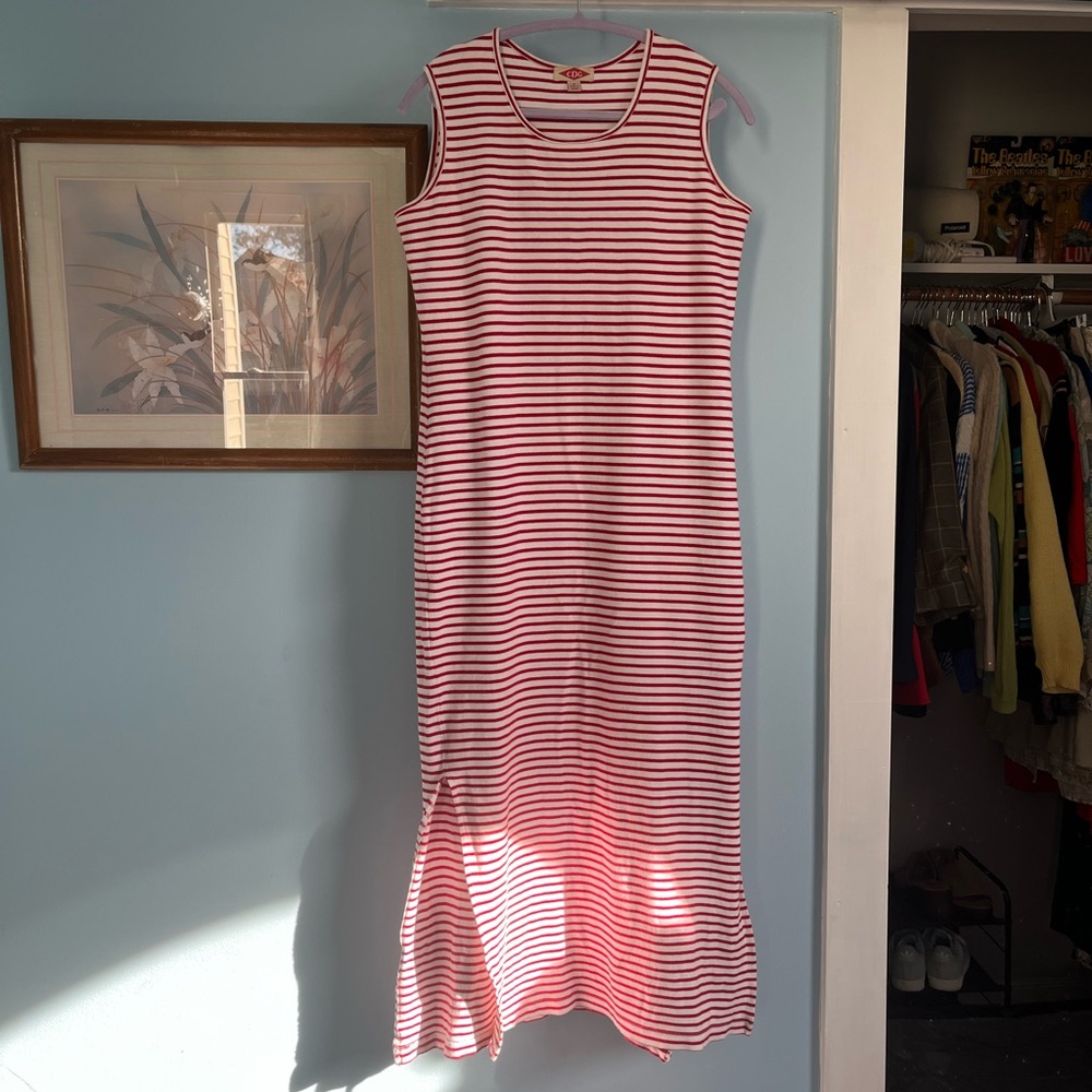 Red and White Striped Maxi Dress